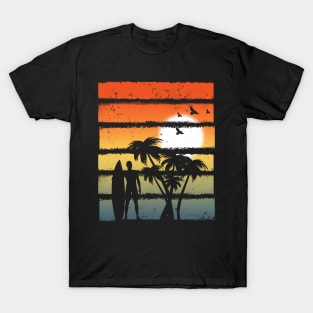 Summer Sunset Graphic Icon Surfer Ocean Palm T-Shirt